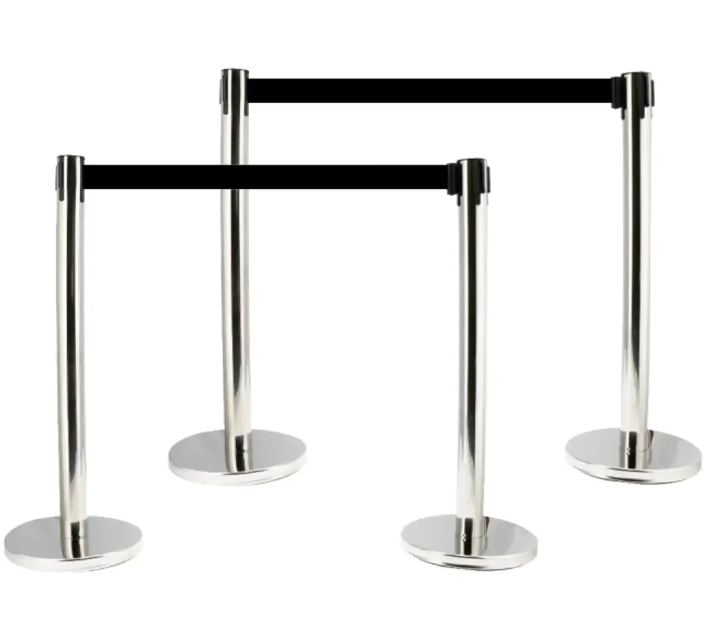 PACK DE 4 POTEAUX C-POST CHROME A SANGLE NOIRE 2.9M x 5CM
