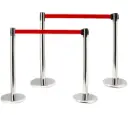 PACK DE 4 POTEAUX C-POST CHROME A SANGLE ROUGE 2.9M x 5CM