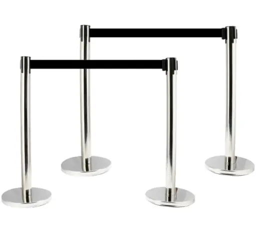 [CPOST-CHR-NR X4] PACK DE 4 POTEAUX C-POST CHROME A SANGLE NOIRE 2.9M x 5CM