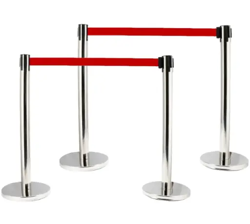 [CPOST-CHR-RG X4] PACK DE 4 POTEAUX C-POST CHROME A SANGLE ROUGE 2.9M x 5CM
