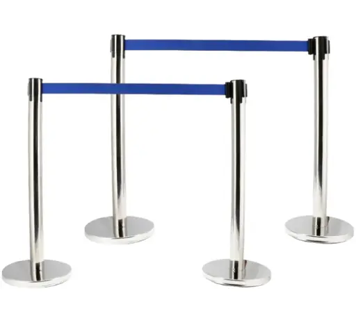 [CPOST-CHR-PERS X4] PACK DE 4 POTEAUX C-POST CHROME A SANGLE PERSONNALISEE 2.9M x 5CM